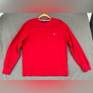 Polo Ralph Lauren Shirt Mens L Pony Logo Thermal Waffle Knit Red